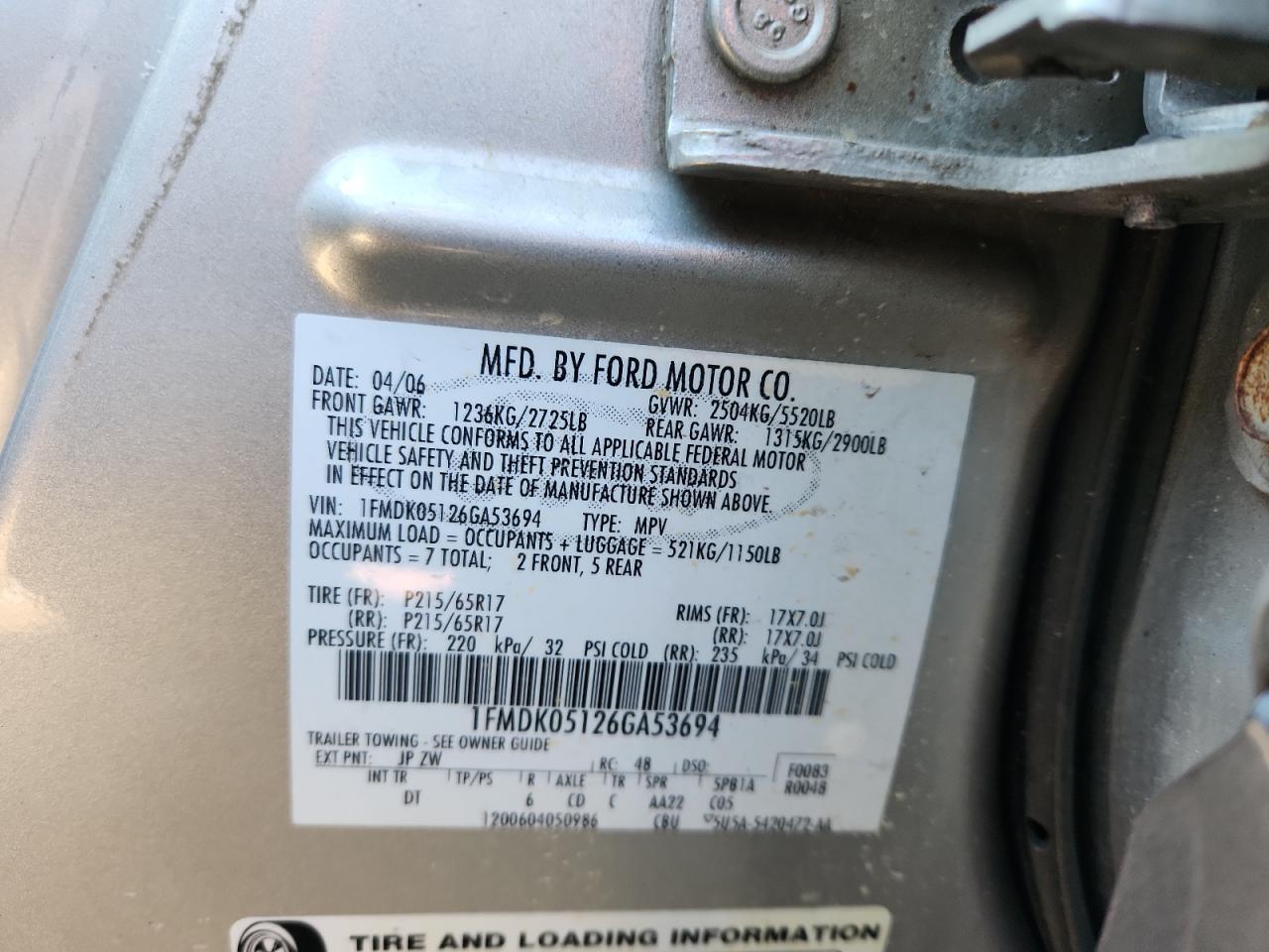 2006 Ford Freestyle Sel VIN: 1FMDK05126GA53694 Lot: 91995625