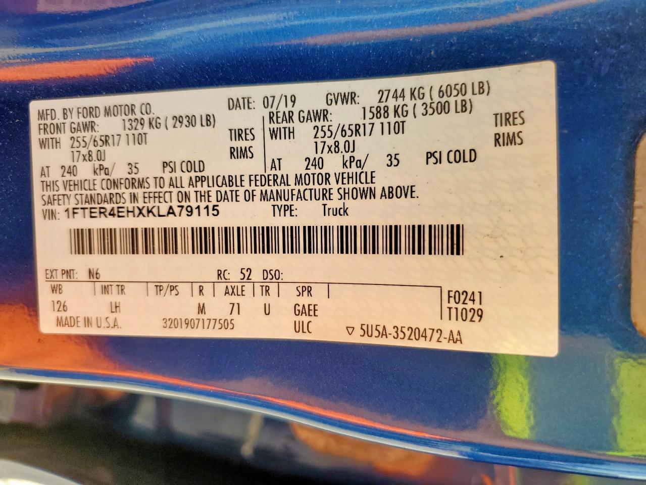 2019 Ford Ranger Xl VIN: 1FTER4EHXKLA79115 Lot: 92798815