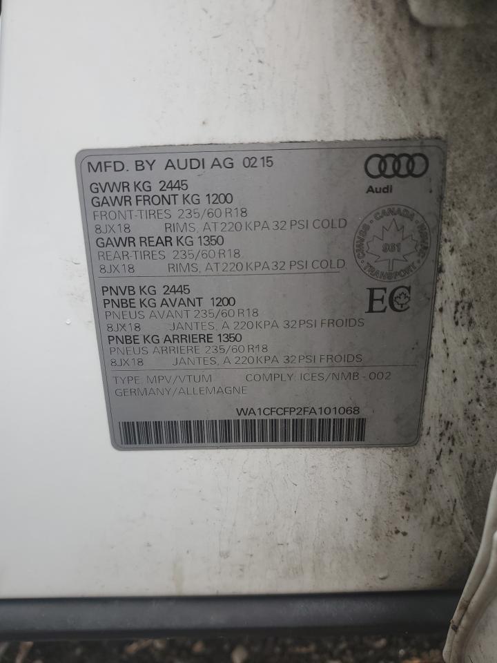 2015 Audi Q5 Premium VIN: WA1CFCFP2FA101068 Lot: 92878195