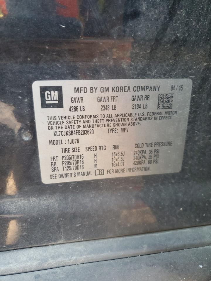 2015 Chevrolet Trax Ls VIN: KL7CJKSB4FB203620 Lot: 92948845