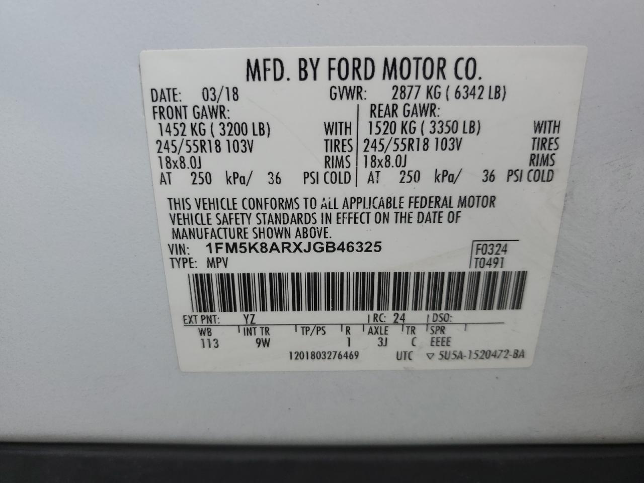 2018 Ford Explorer Police Interceptor VIN: 1FM5K8ARXJGB46325 Lot: 90006525
