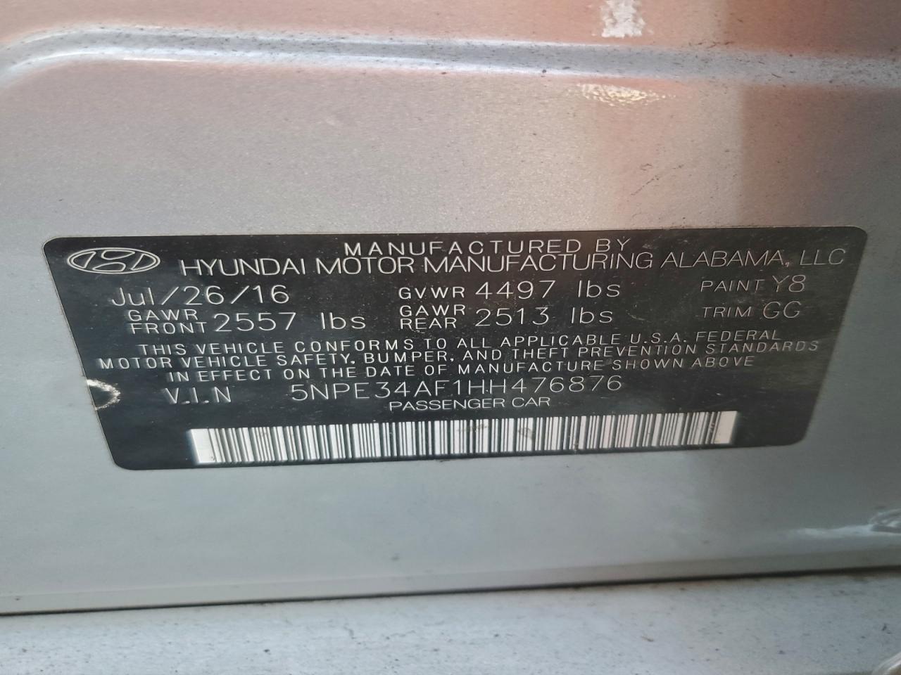 2017 Hyundai Sonata Sport VIN: 5NPE34AF1HH476876 Lot: 94452205