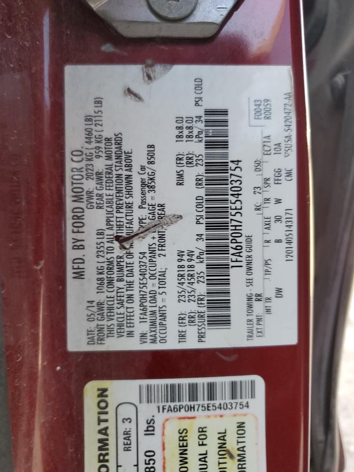 2014 Ford Fusion Se VIN: 1FA6P0H75E5403754 Lot: 93463975