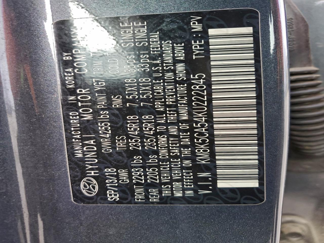 2019 Hyundai Kona Ultimate VIN: KM8K5CA54KU222845 Lot: 92991505