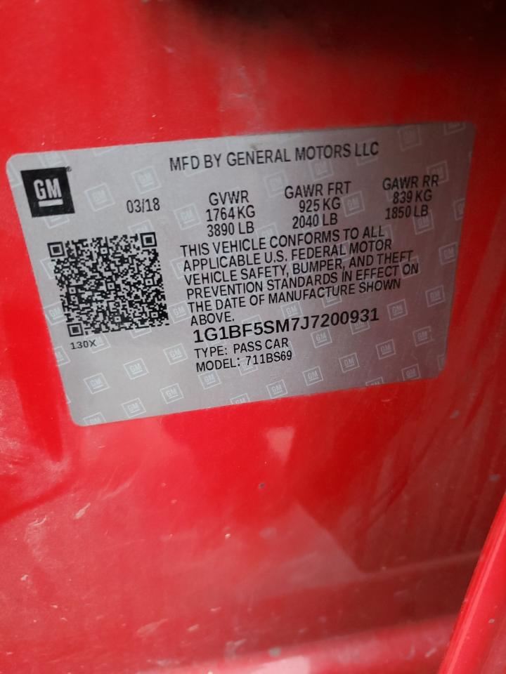 2018 Chevrolet Cruze Premier VIN: 1G1BF5SM7J7200931 Lot: 92000665