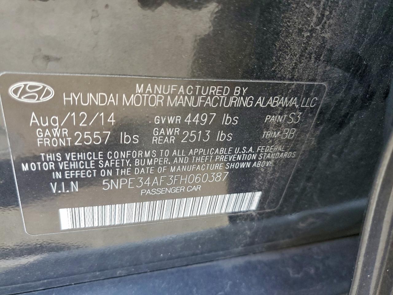 2015 Hyundai Sonata Sport VIN: 5NPE34AF3FH060387 Lot: 93713225