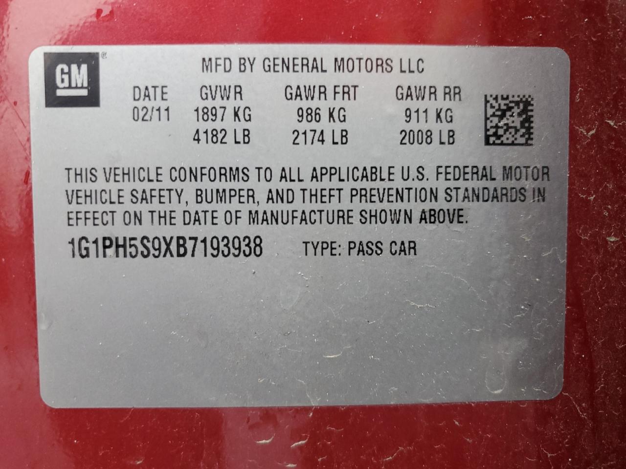 2011 Chevrolet Cruze Ltz VIN: 1G1PH5S9XB7193938 Lot: 93702255