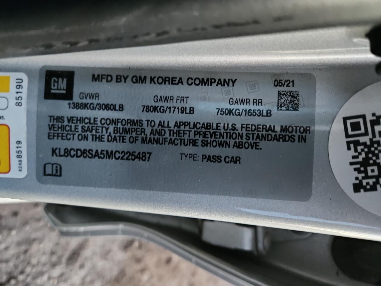 2021 Chevrolet Spark 1Lt VIN: KL8CD6SA5MC225487 Lot: 90823925