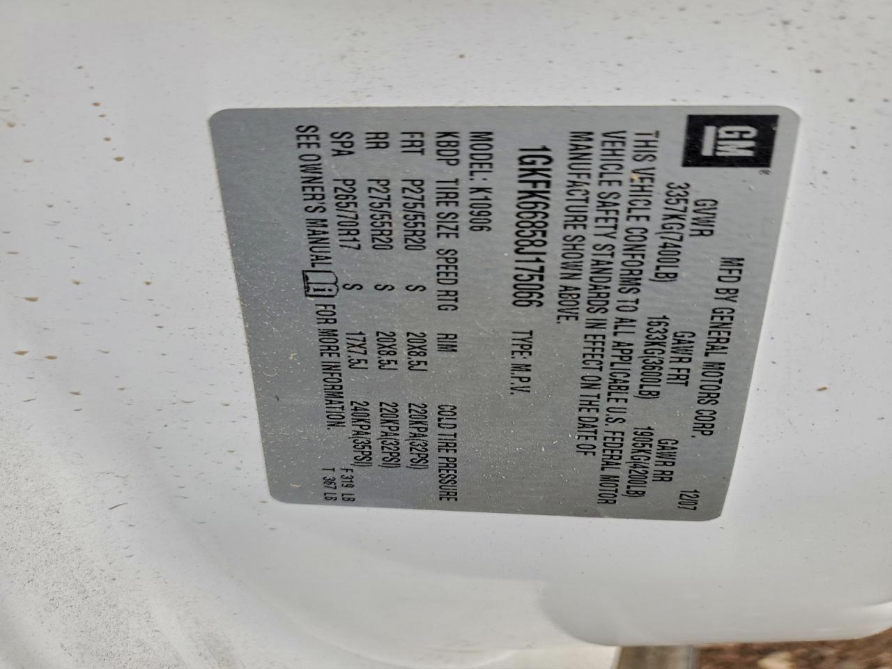 2008 GMC Yukon Xl Denali VIN: 1GKFK66858J175066 Lot: 93736385