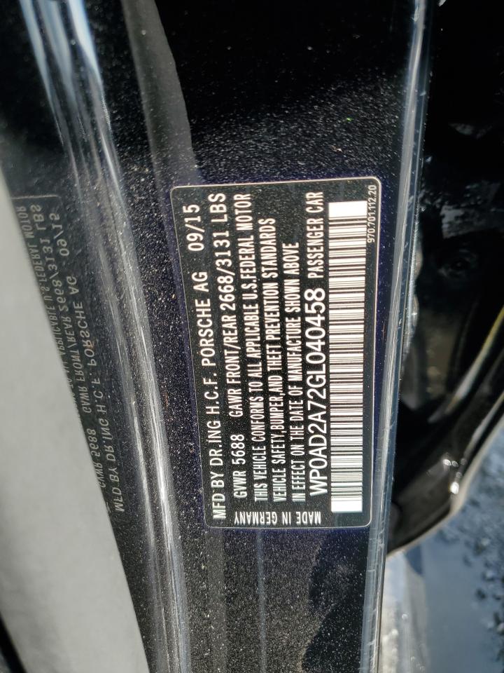 2016 Porsche Panamera Se Hybrid VIN: WP0AD2A72GL040458 Lot: 91834285