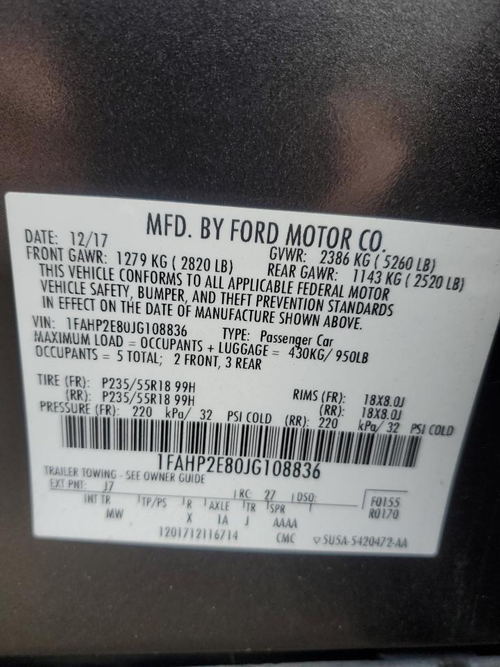 2018 Ford Taurus Sel VIN: 1FAHP2E80JG108836 Lot: 92058035