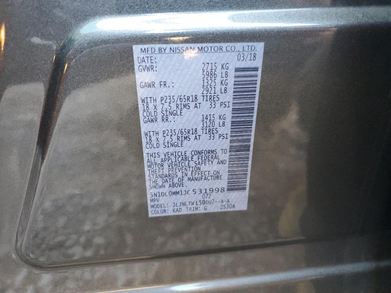 2018 Infiniti Qx60 VIN: 5N1DL0MM1JC531998 Lot: 90899905