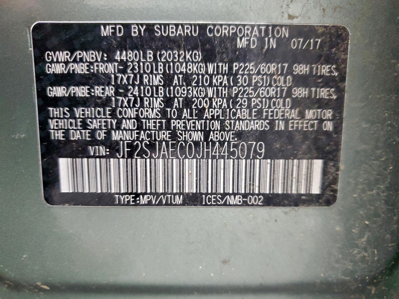 2018 Subaru Forester 2.5I Premium VIN: JF2SJAEC0JH445079 Lot: 93872075