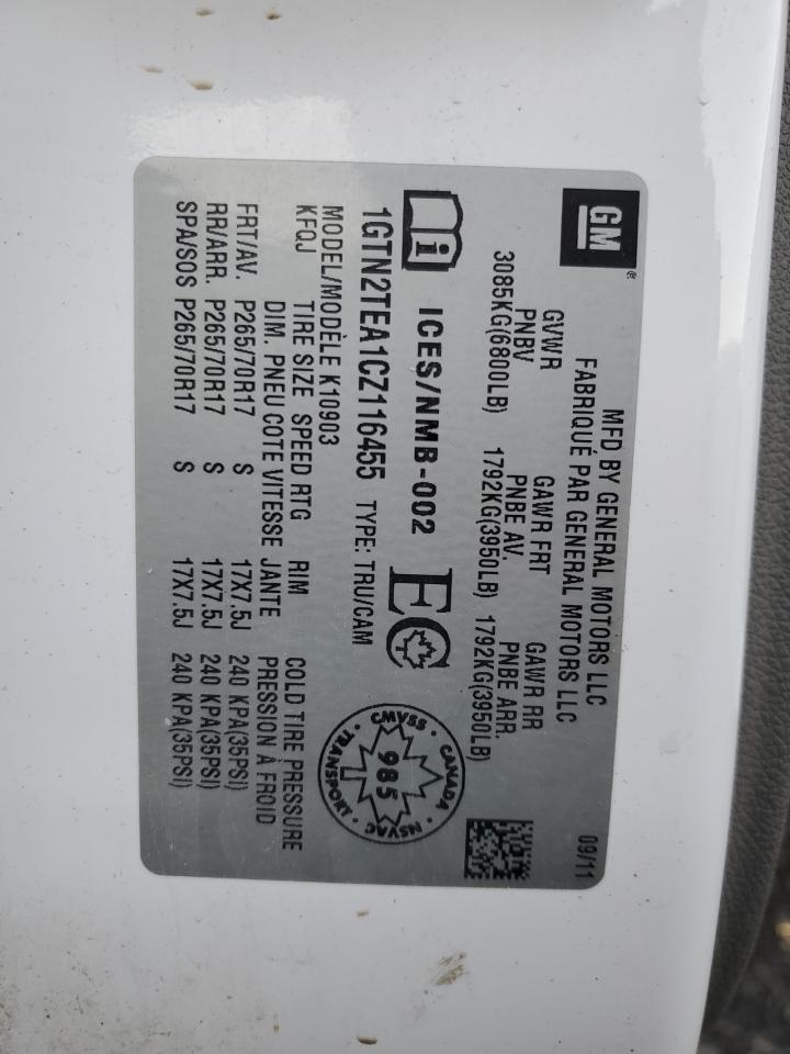 2012 GMC Sierra K1500 VIN: 1GTN2TEA1CZ116455 Lot: 93701515