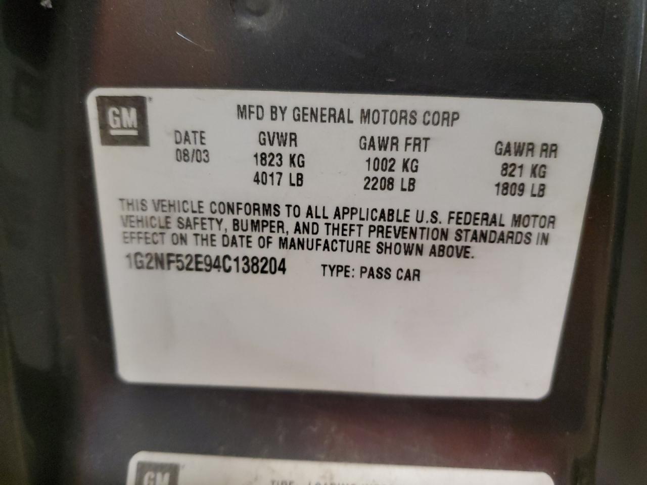 2004 Pontiac Grand Am Se1 VIN: 1G2NF52E94C138204 Lot: 92797465