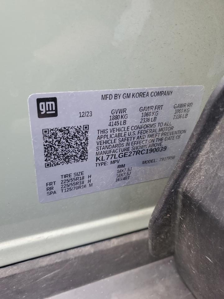 2024 Chevrolet Trax 1Rs VIN: KL77LGE27RC190039 Lot: 91342405