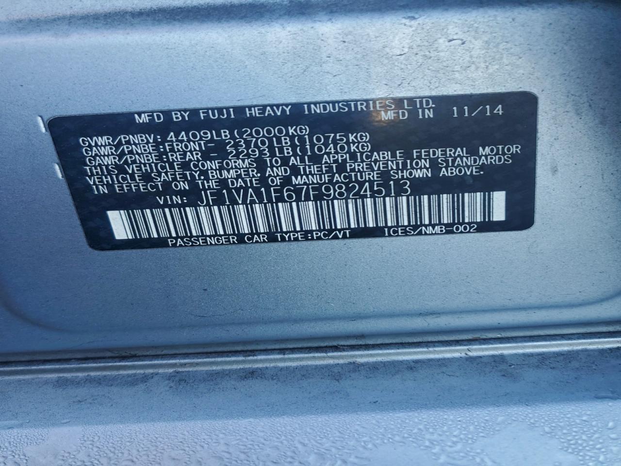 2015 Subaru Wrx Premium VIN: JF1VA1F67F9824513 Lot: 93584605