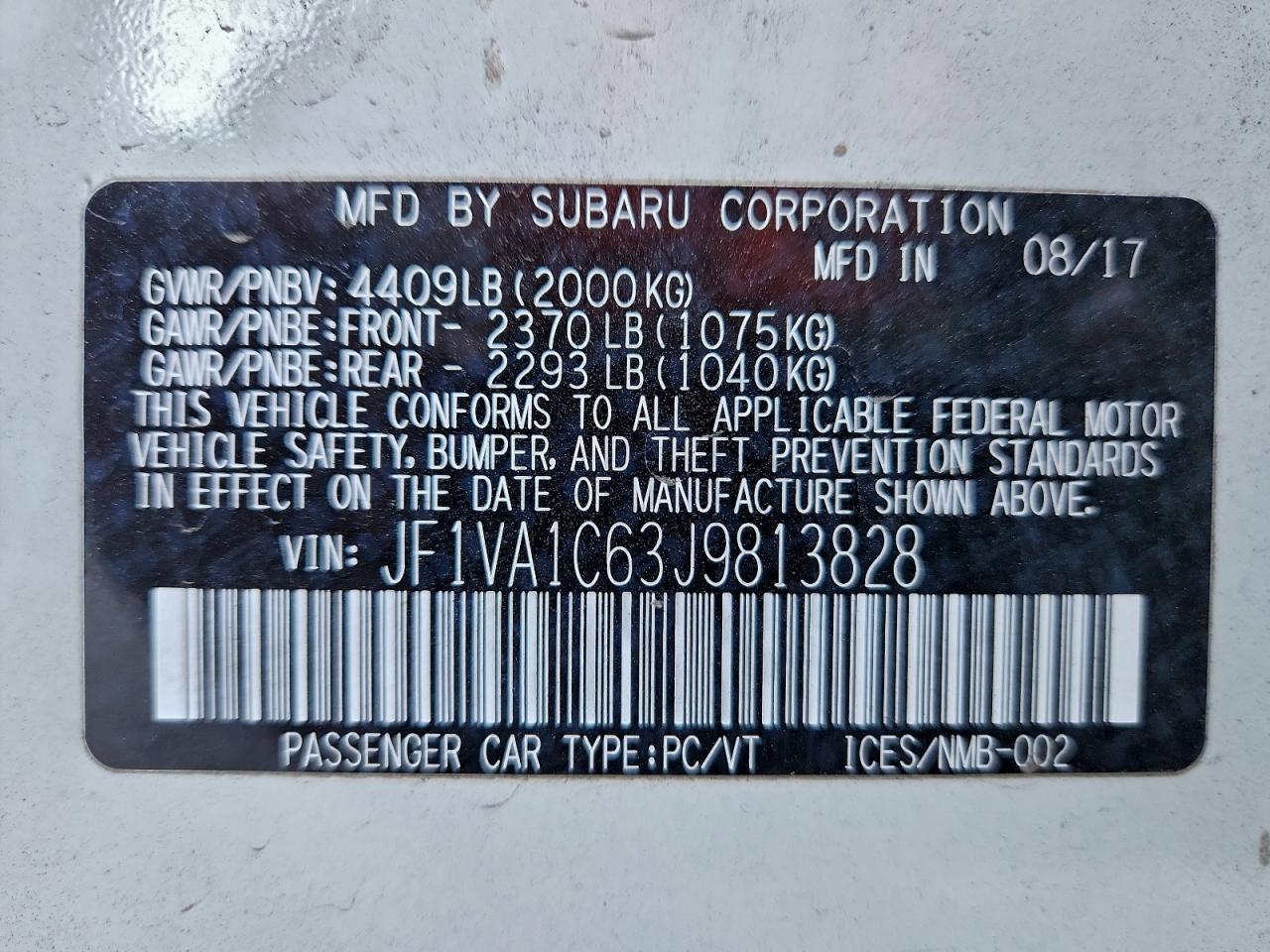 2018 Subaru Wrx Premium VIN: JF1VA1C63J9813828 Lot: 94177925