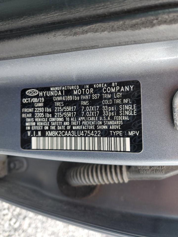 2020 Hyundai Kona Sel VIN: KM8K2CAA3LU475422 Lot: 92860175