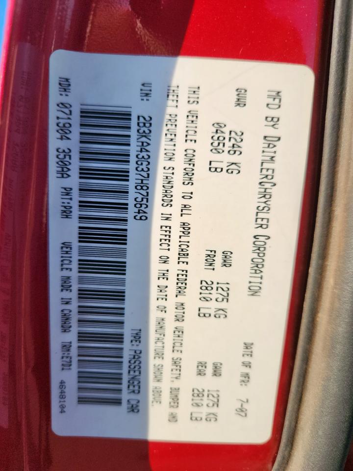 2007 Dodge Charger Se VIN: 2B3KA43G37H875649 Lot: 91597255