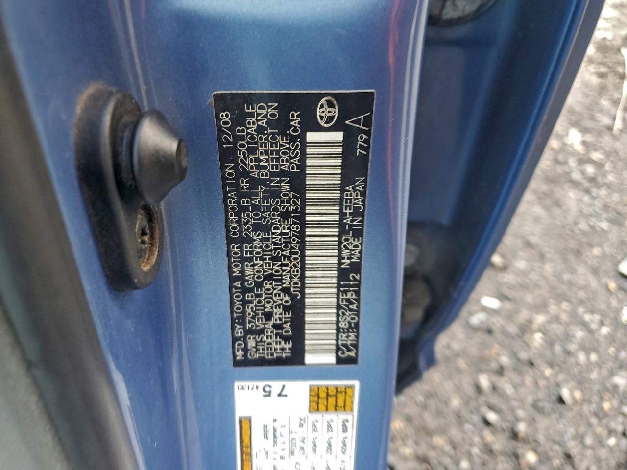 2009 Toyota Prius VIN: JTDKB20U497871327 Lot: 94480145