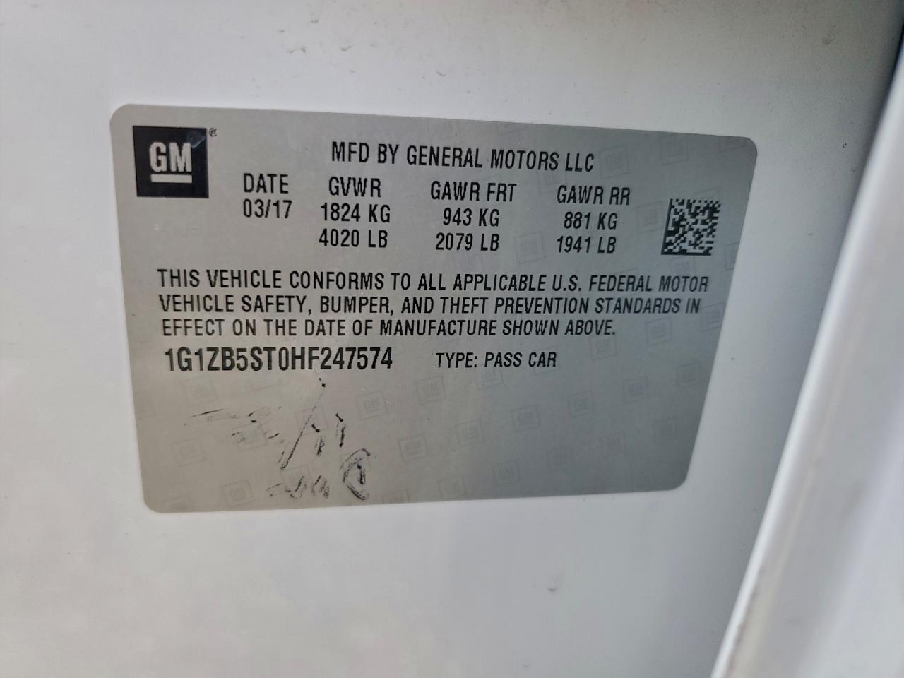 2017 Chevrolet Malibu Ls VIN: 1G1ZB5ST0HF247574 Lot: 94327535