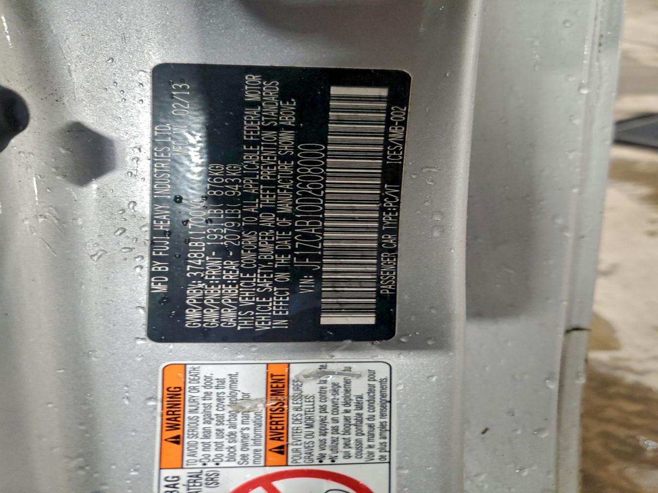 2013 Subaru Brz 2.0 Premium VIN: JF1ZCAB10D2608000 Lot: 94369635