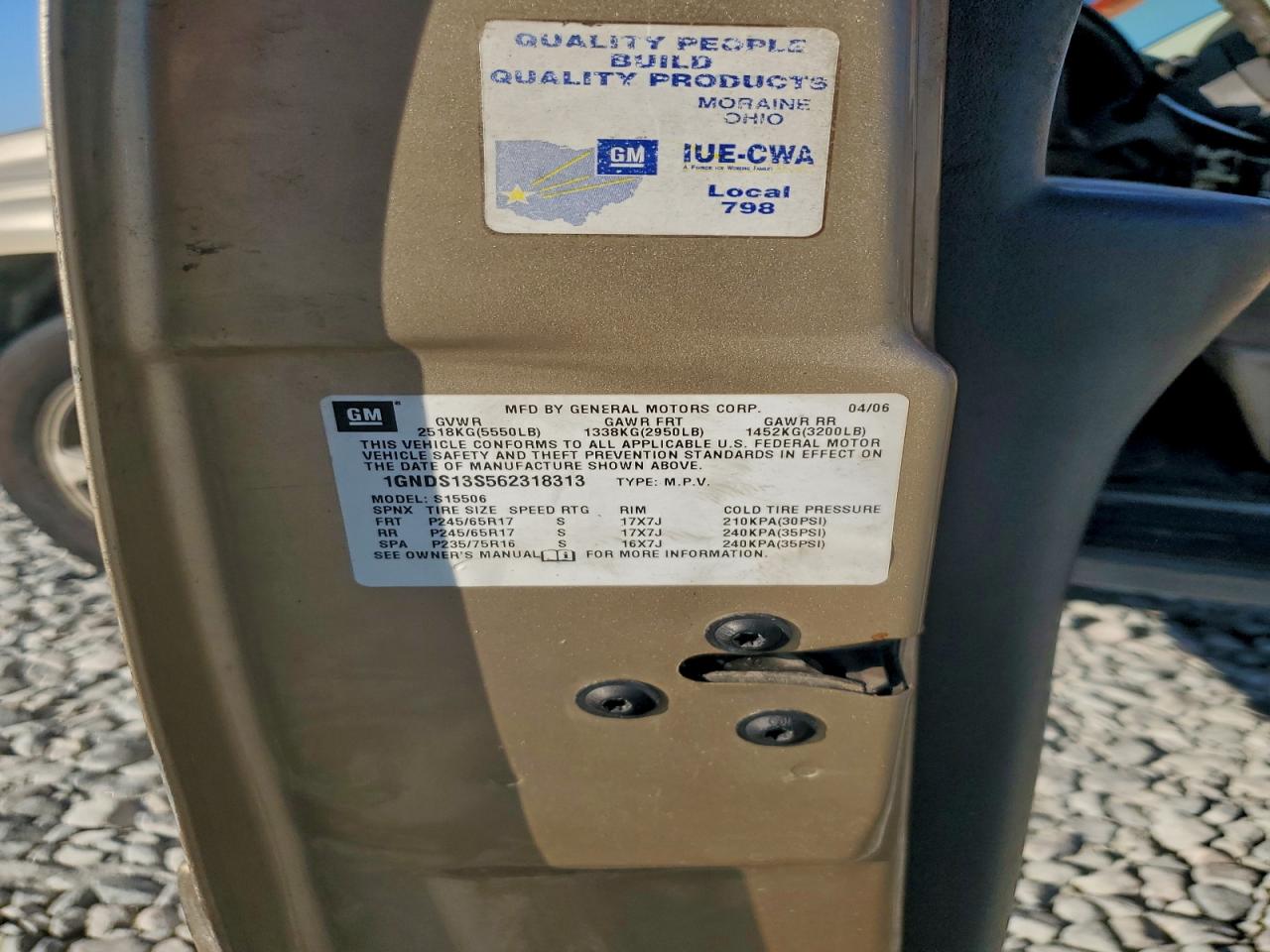 2006 Chevrolet Trailblazer Ls VIN: 1GNDS13S562318313 Lot: 93919005