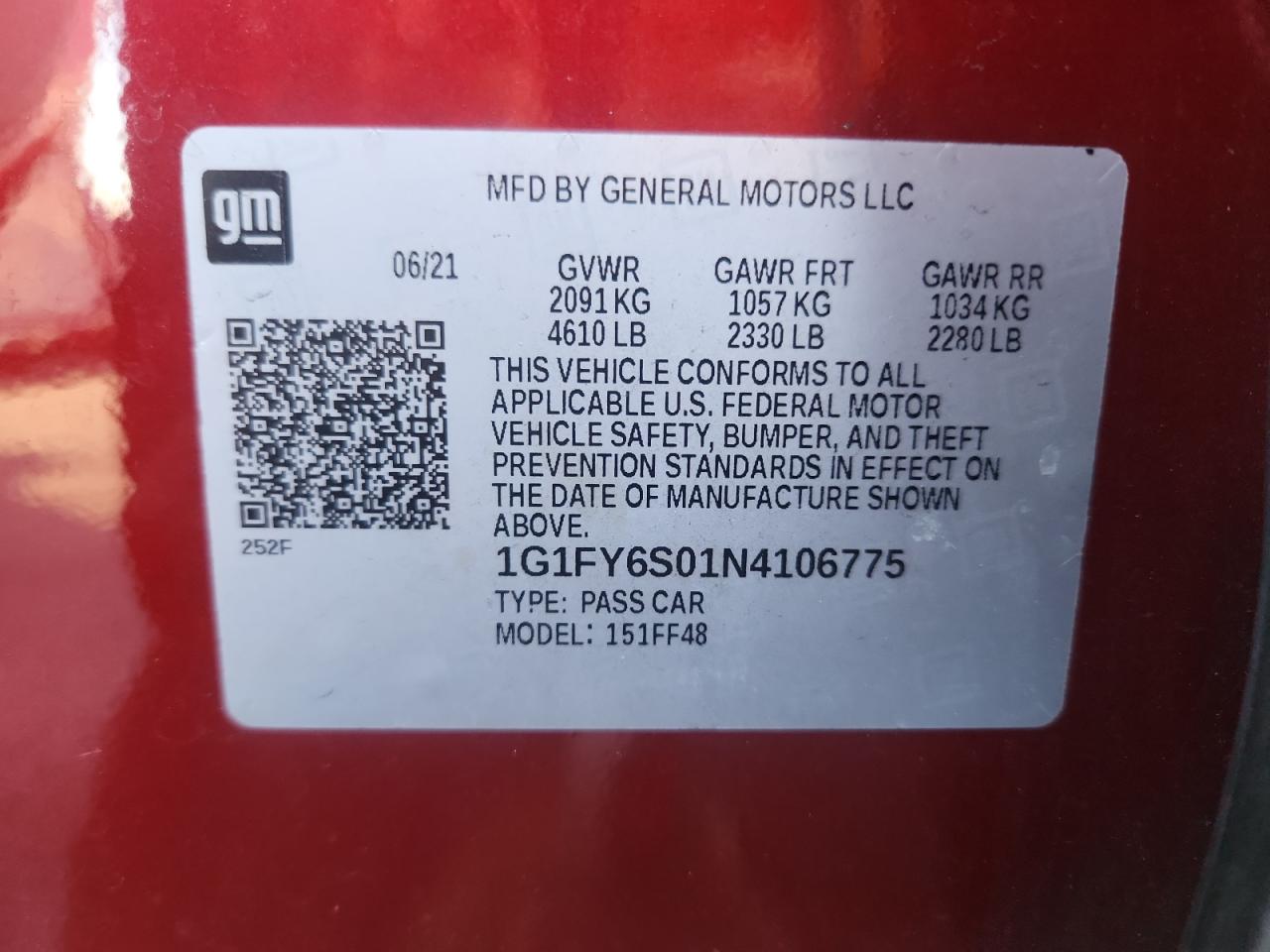 2022 Chevrolet Bolt Euv Lt VIN: 1G1FY6S01N4106775 Lot: 91909265