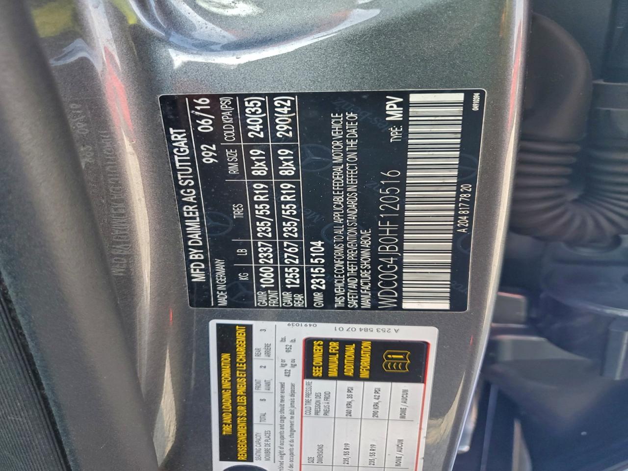 2017 Mercedes-Benz Glc 300 VIN: WDC0G4JB0HF120516 Lot: 94300105