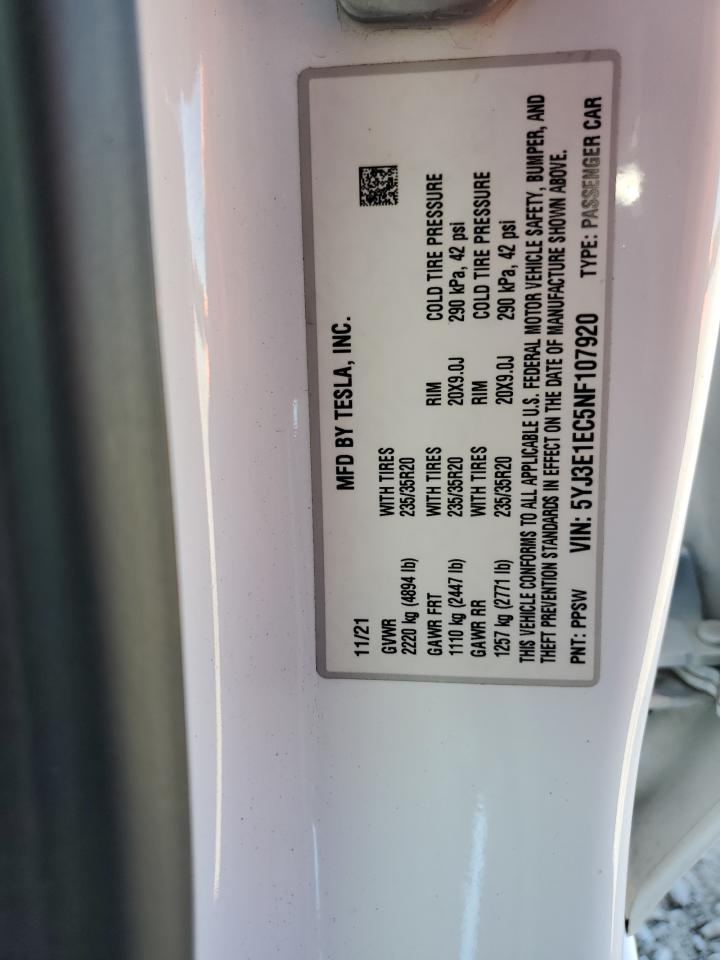 2022 Tesla Model 3 VIN: 5YJ3E1EC5NF107920 Lot: 90308715