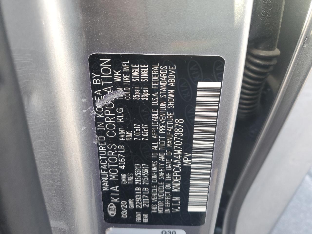 2021 Kia Seltos Lx VIN: KNDEPCAA4M7073878 Lot: 90378875