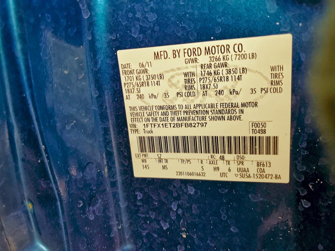 2011 Ford F150 Super Cab VIN: 1FTFX1ET2BFB82797 Lot: 93072735