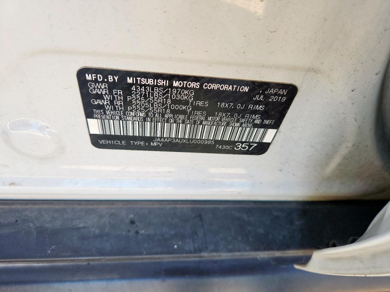 2020 Mitsubishi Outlander Sport Es VIN: JA4AP3AUXLU000985 Lot: 91989325