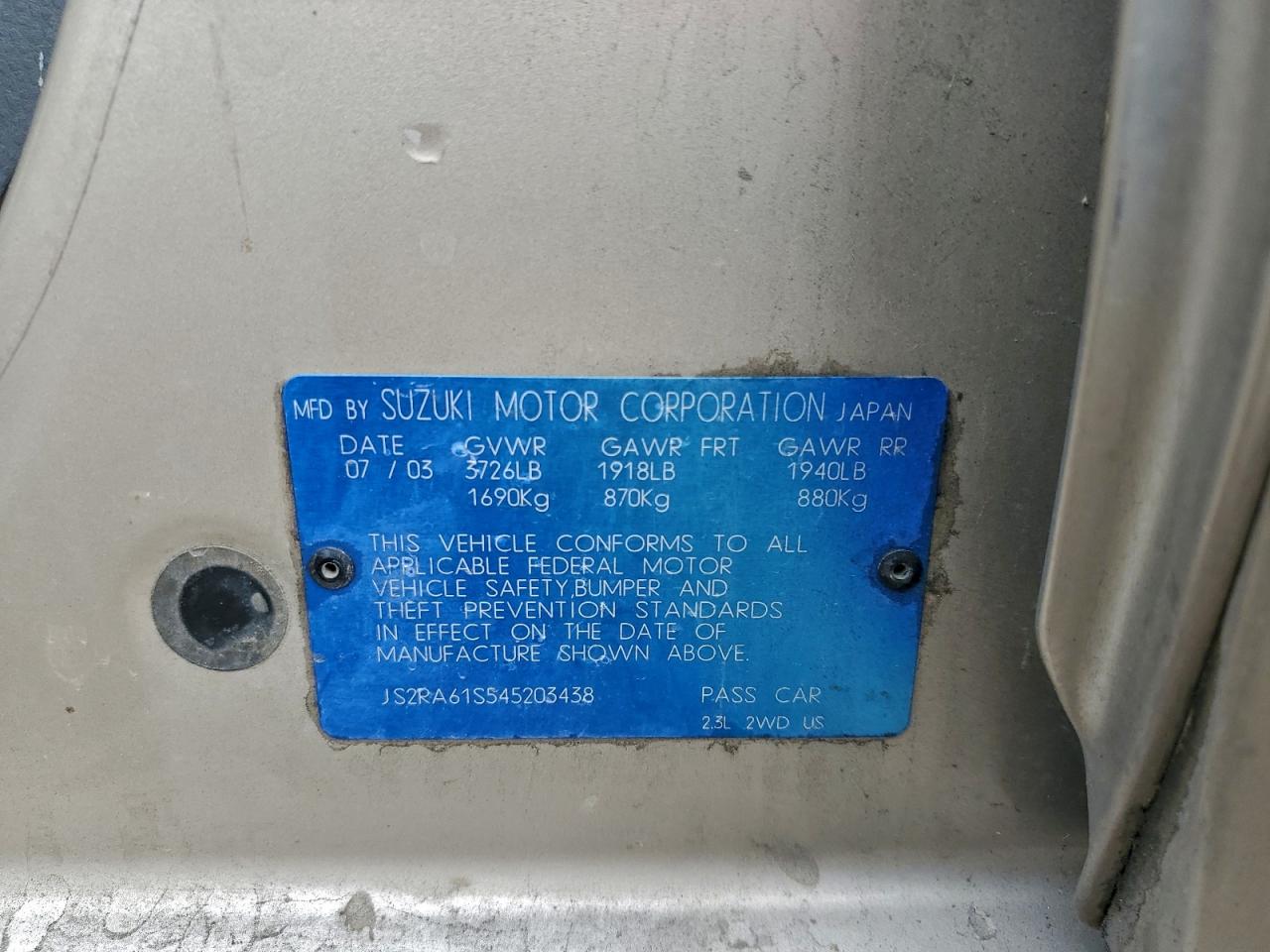 2004 Suzuki Aerio S VIN: JS2RA61S545203438 Lot: 94077435