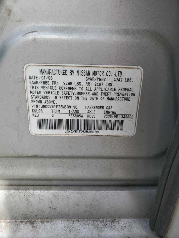 2006 Infiniti G35 VIN: JNKCV51F26M609198 Lot: 91117055