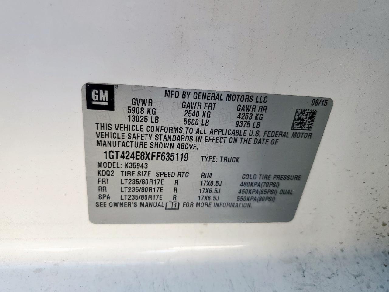 2015 GMC Sierra K3500 Denali VIN: 1GT424E8XFF635119 Lot: 91591405