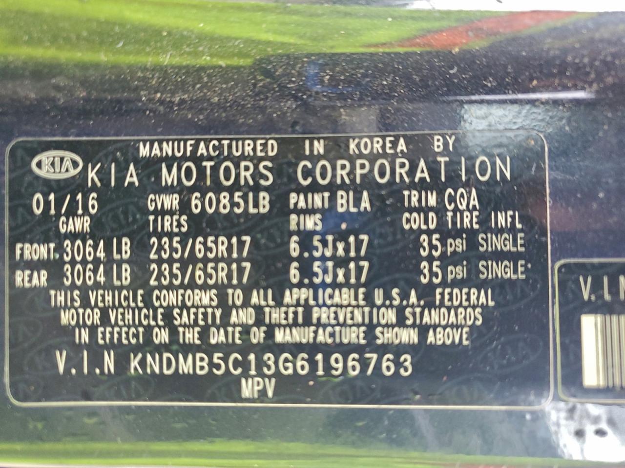 2016 Kia Sedona Lx VIN: KNDMB5C13G6196763 Lot: 93191365