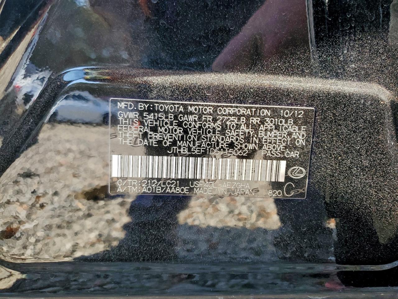 2013 Lexus Ls 460 VIN: JTHBL5EF1D5115062 Lot: 93500045