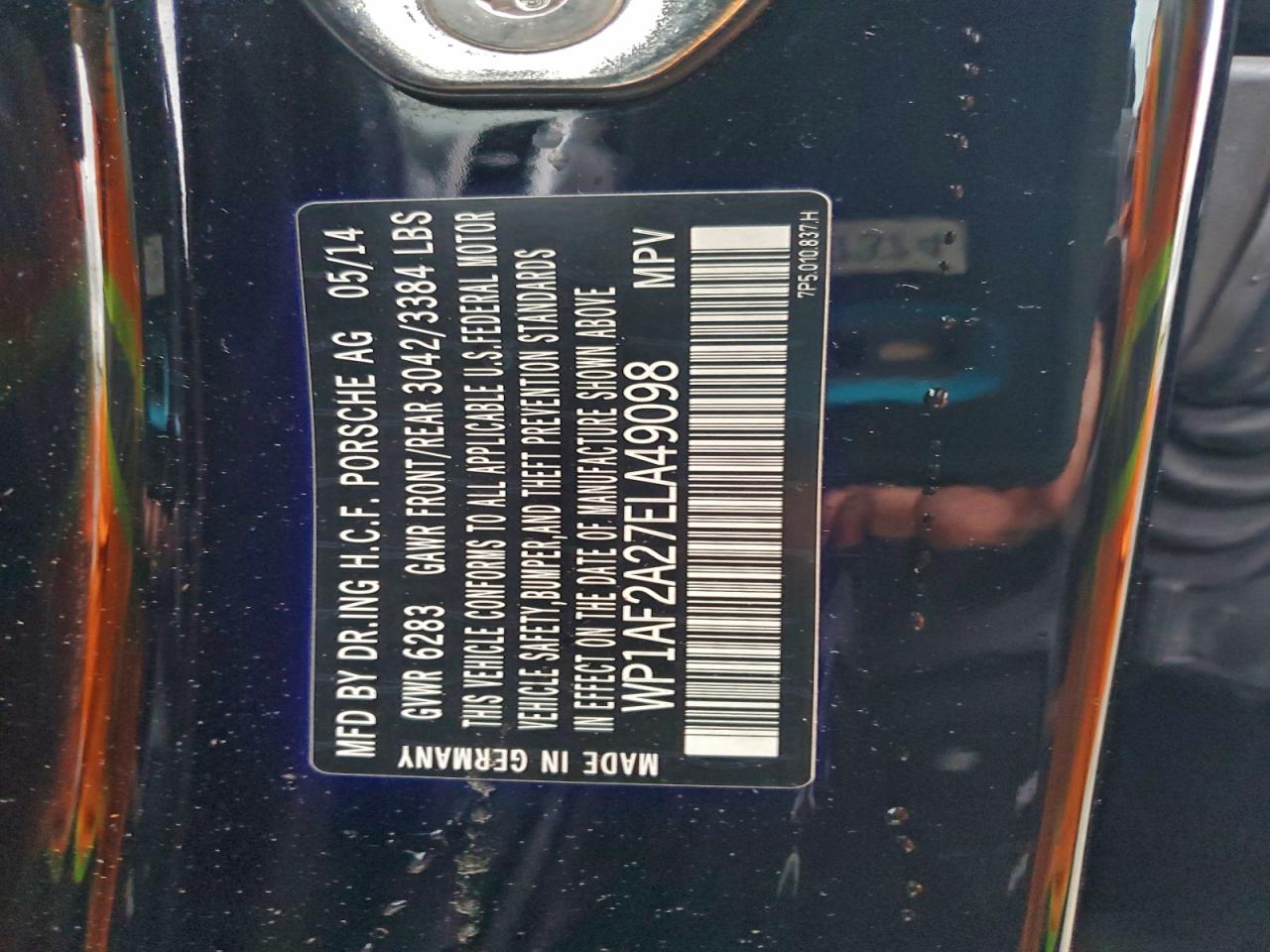 2014 Porsche Cayenne VIN: WP1AF2A27ELA49098 Lot: 94094375