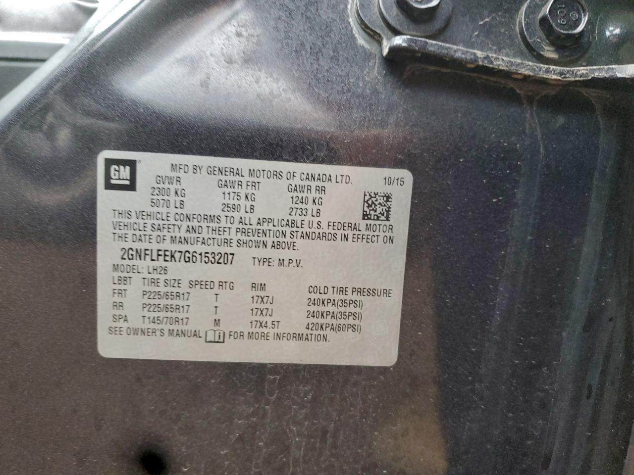 2016 Chevrolet Equinox Lt VIN: 2GNFLFEK7G6153207 Lot: 93314955