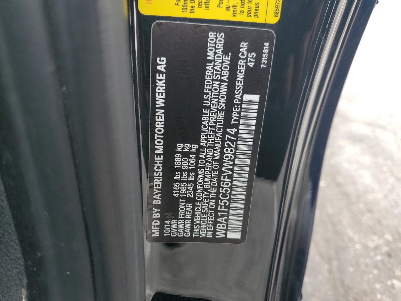 2015 BMW 228 I VIN: WBA1F5C56FVW98274 Lot: 93357095