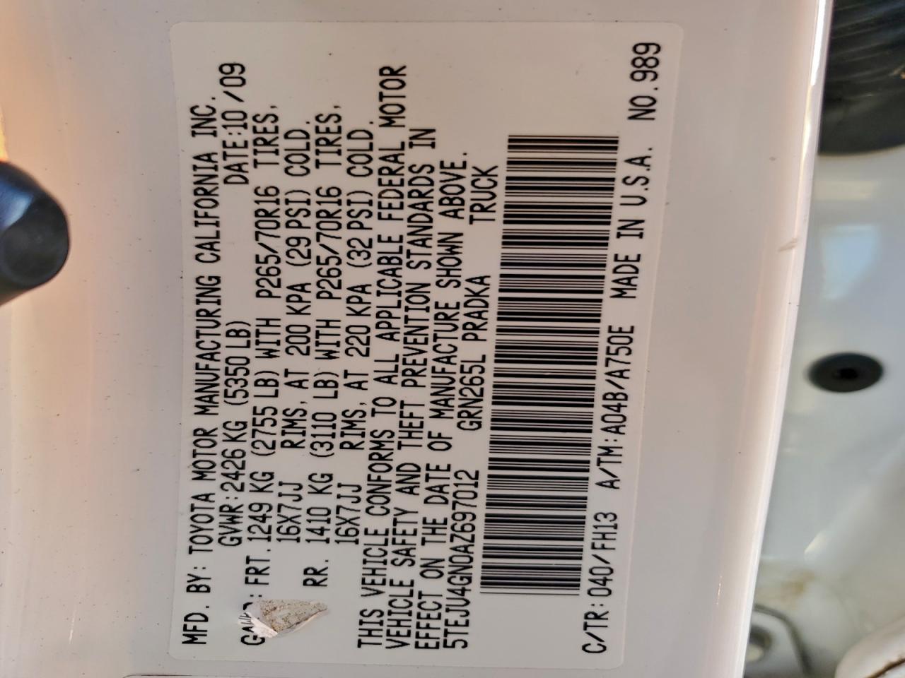 2010 Toyota Tacoma Double Cab Prerunner VIN: 5TEJU4GN0AZ697012 Lot: 94252385