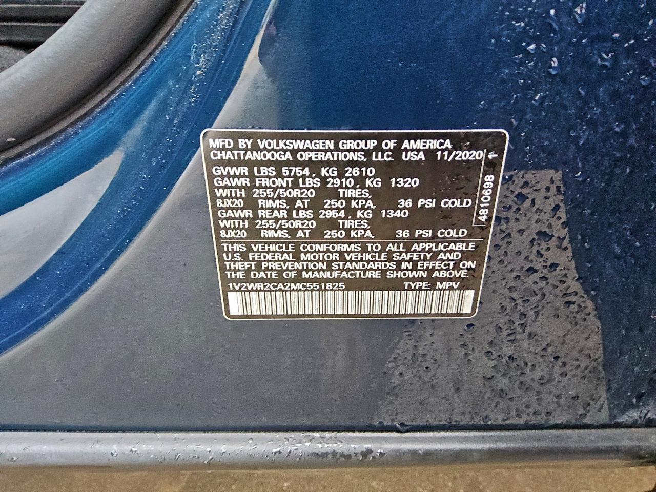 2021 Volkswagen Atlas Se VIN: 1V2WR2CA2MC551825 Lot: 93761515