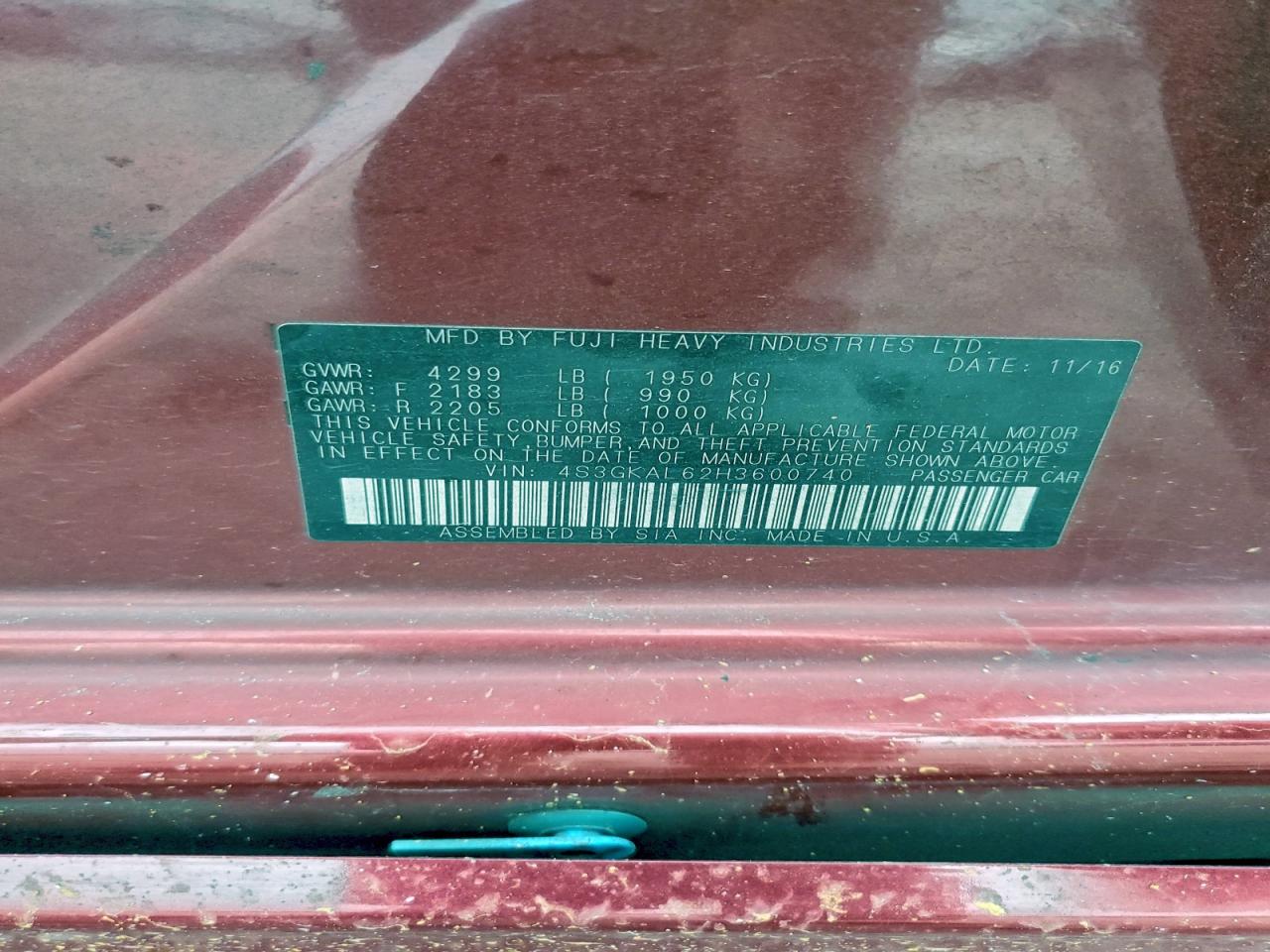 2017 Subaru Impreza Sport VIN: 4S3GKAL62H3600740 Lot: 93685355