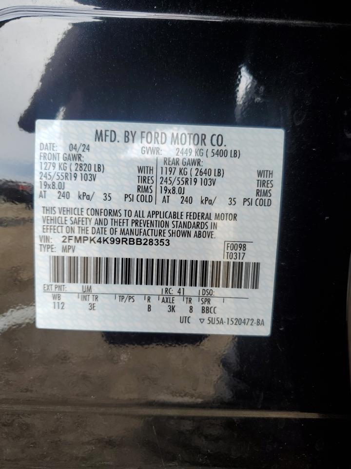 2024 Ford Edge Titanium VIN: 2FMPK4K99RBB28353 Lot: 91274125