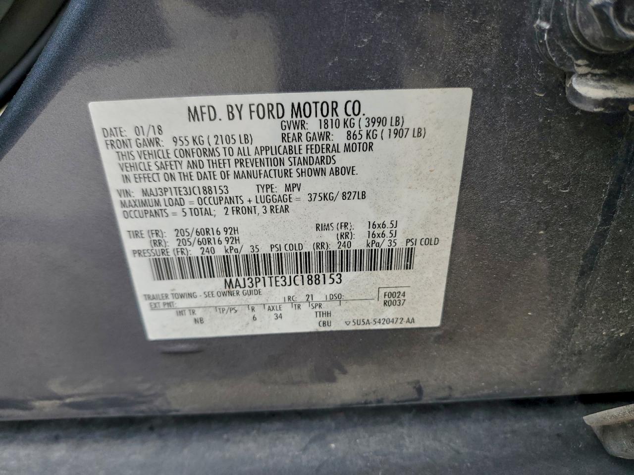 2018 Ford Ecosport Se VIN: MAJ3P1TE3JC188153 Lot: 93461095