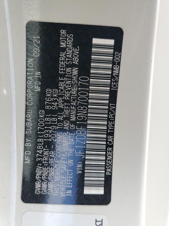 2022 Subaru Brz Limited VIN: JF1ZDBF19N8700170 Lot: 91222215