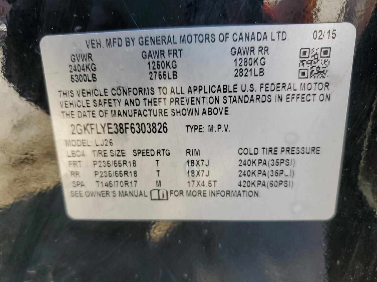 2015 GMC Terrain Slt VIN: 2GKFLYE38F6303826 Lot: 93023775