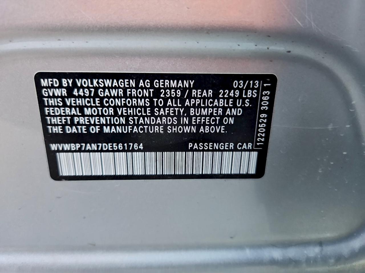 2013 Volkswagen Cc Sport VIN: WVWBP7AN7DE561764 Lot: 92880945